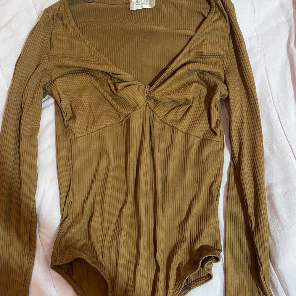 Altar'd State Tan Ribbed Bodysuit